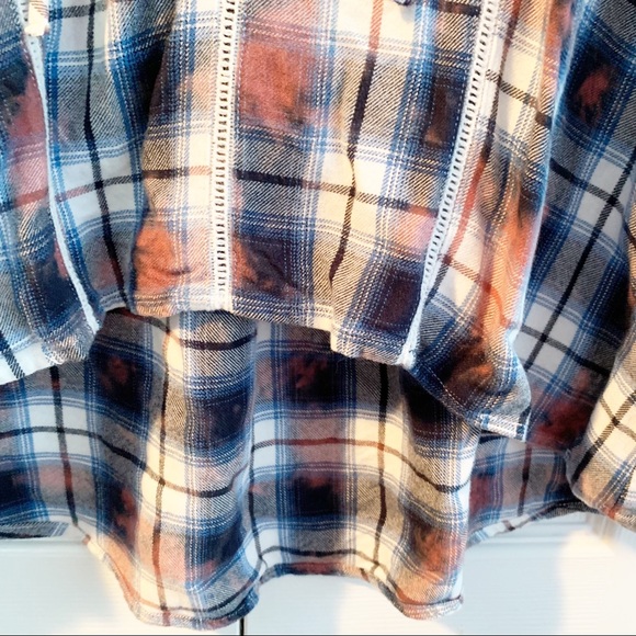 Seven7 Tie Dye Western Plaid Tie front Hi Lo Tunic with Fun Bell Sleeves Sz M - Picture 13 of 15